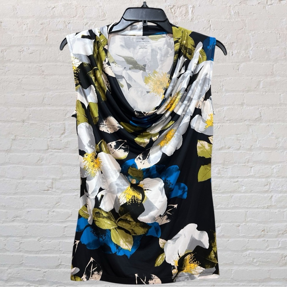 Small Worthington Sleeveless Cowl Neck Blouse in Floral